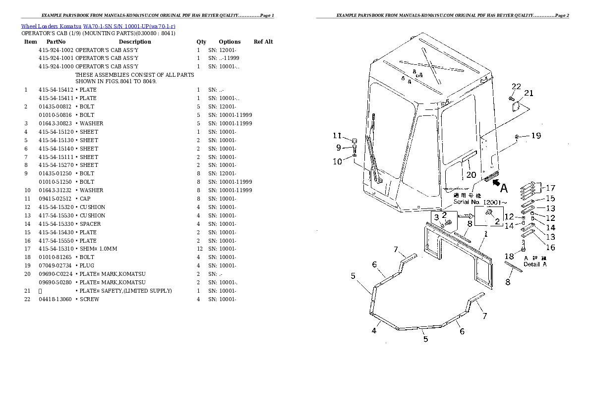 Protected: WA70-1-SN S/N 10001-UP Partsbook