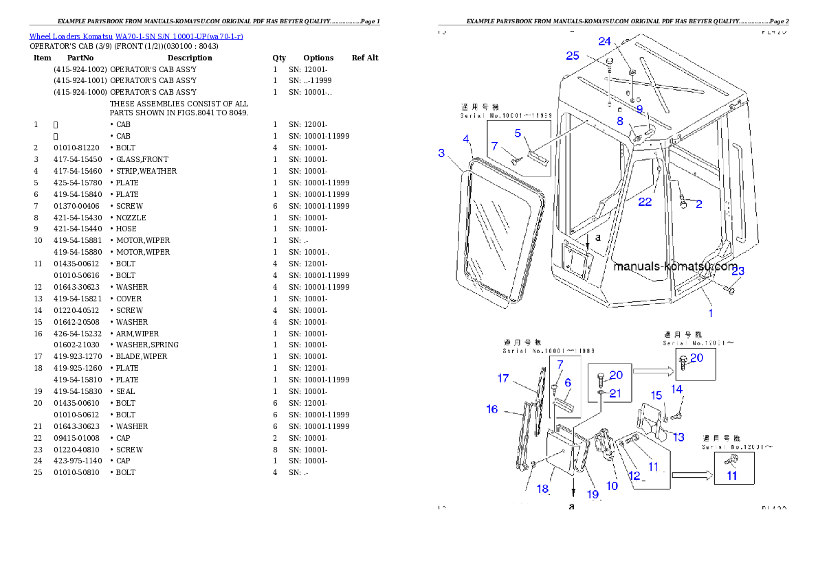 Protected: WA70-1-SN S/N 10001-UP Partsbook