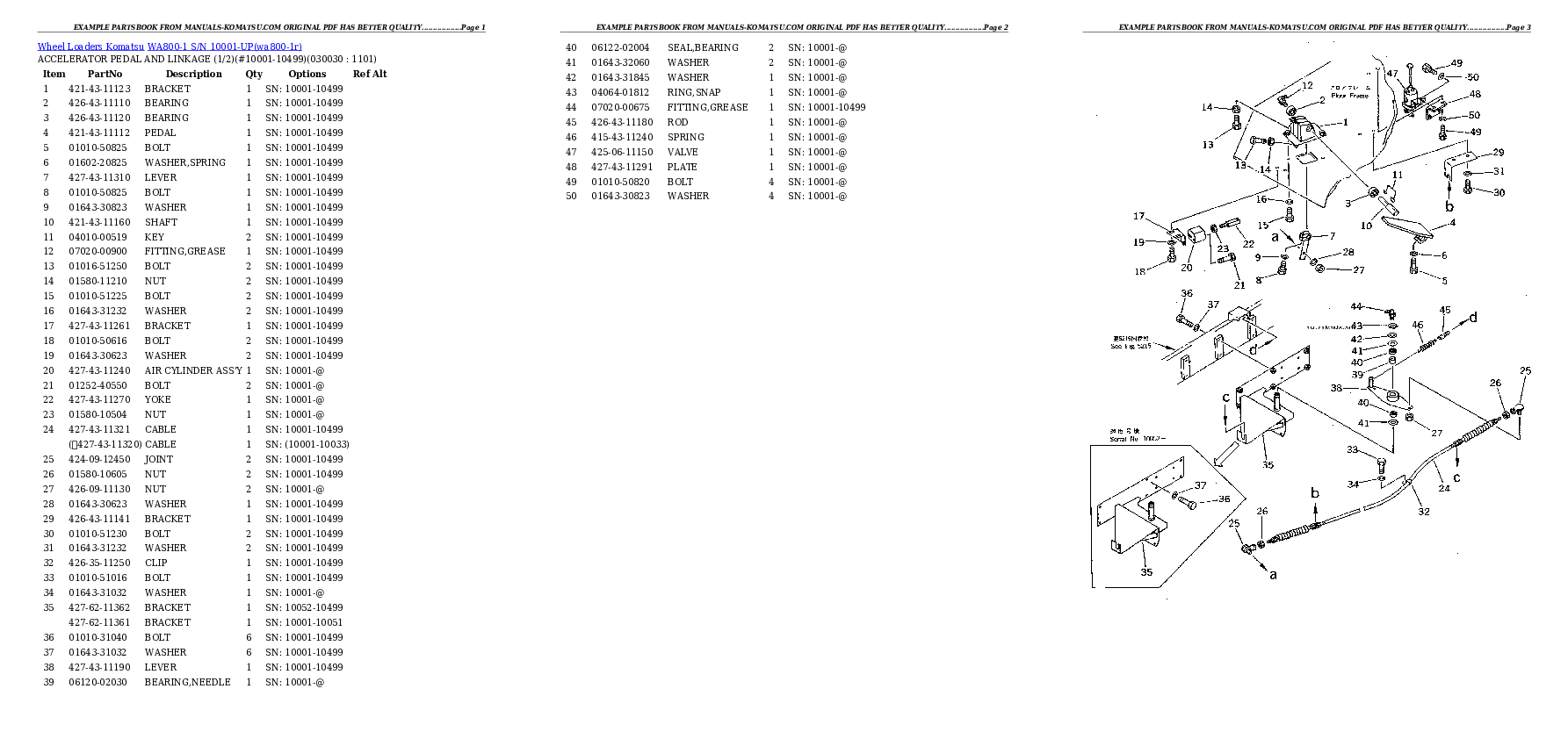 WA800-1 S/N 10001-UP Partsbook