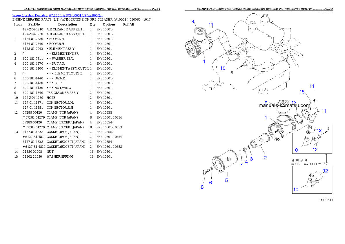 Protected: WA800-1-A S/N 10001-UP Partsbook