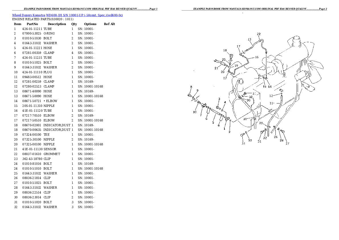 WD600-1H S/N 10001-UP (-50cent. Spec.) Partsbook