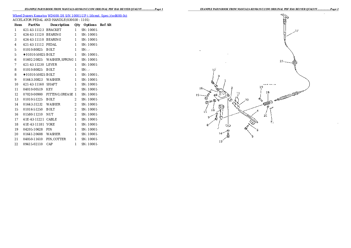 WD600-1H S/N 10001-UP (-50cent. Spec.) Partsbook