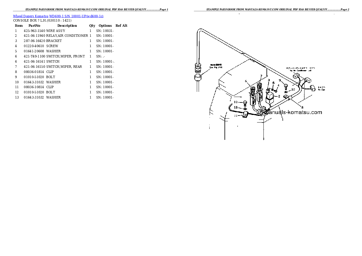 Protected: WD600-1 S/N 10001-UP Partsbook
