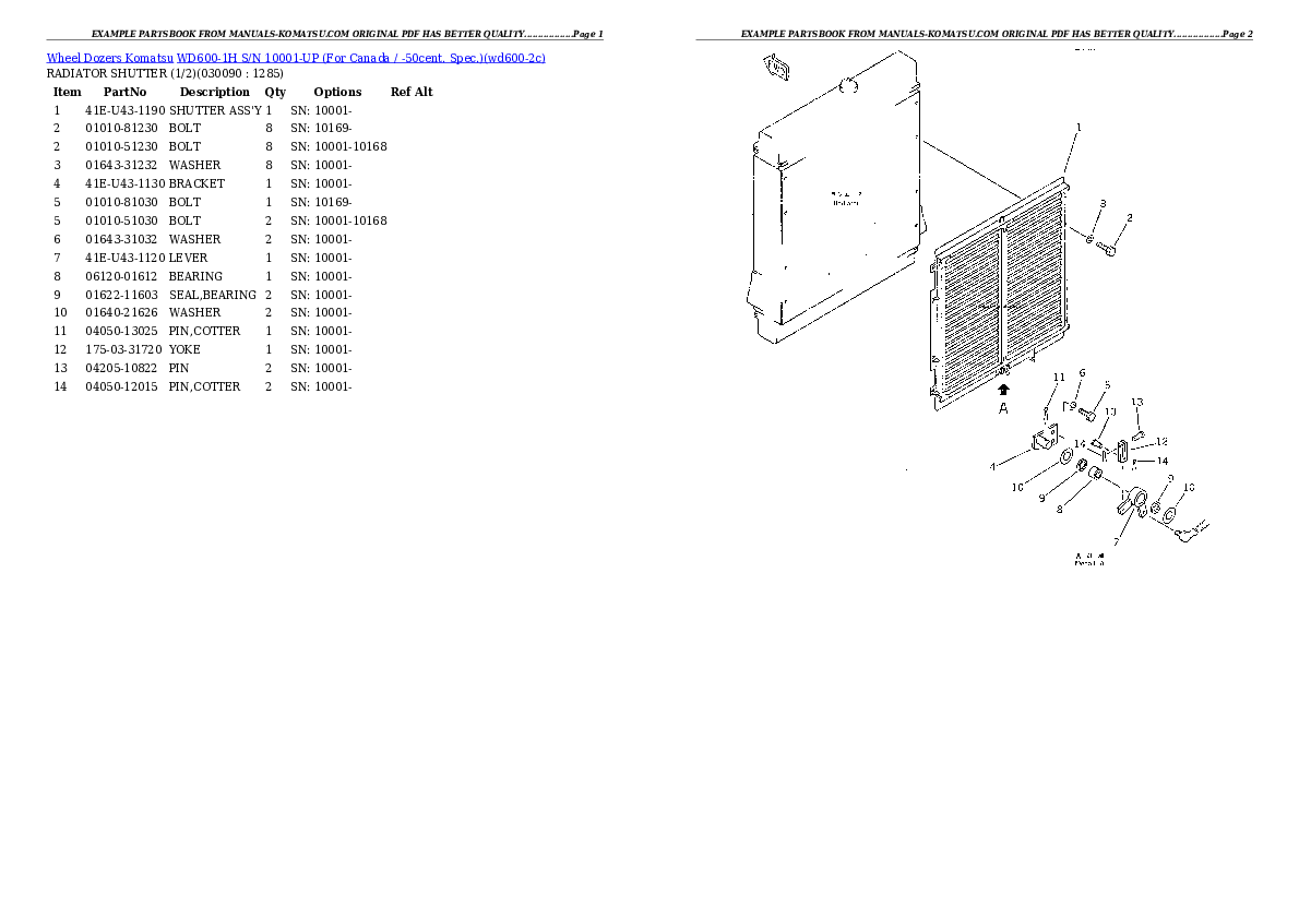 Protected: WD600-1H S/N 10001-UP (For Canada / -50cent. Spec.) Partsbook
