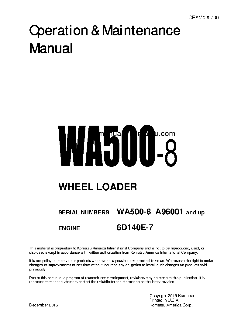 WA500-8(USA) S/N A96001-UP Operation manual (English)