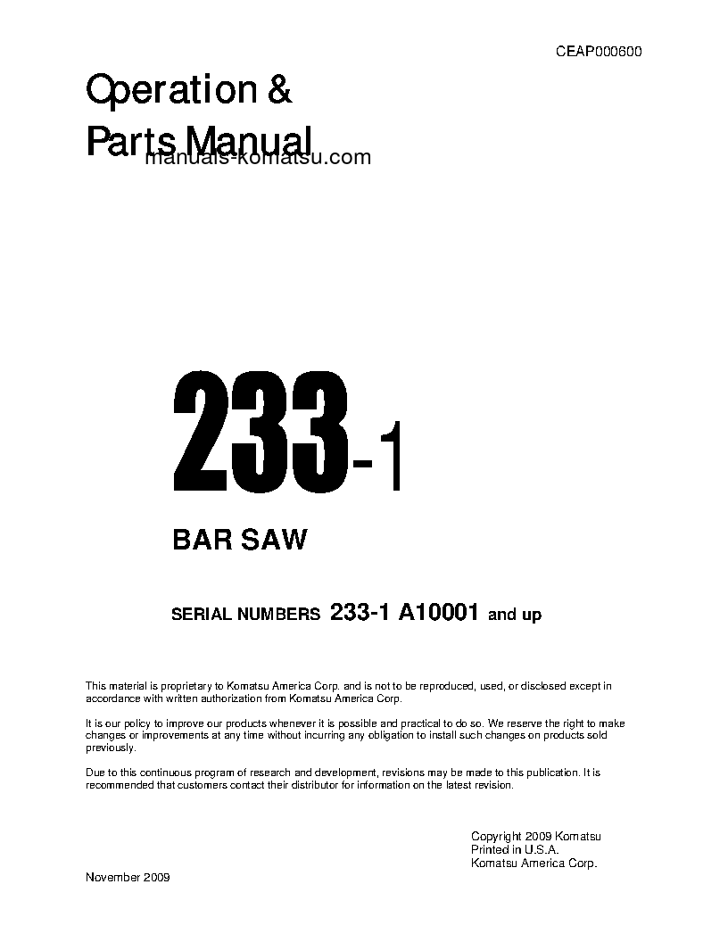233-1(USA) S/N A10001-UP Operation manual (English)