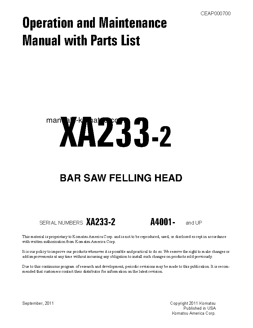 XA233-2(USA) S/N A4001-UP Operation manual (English)
