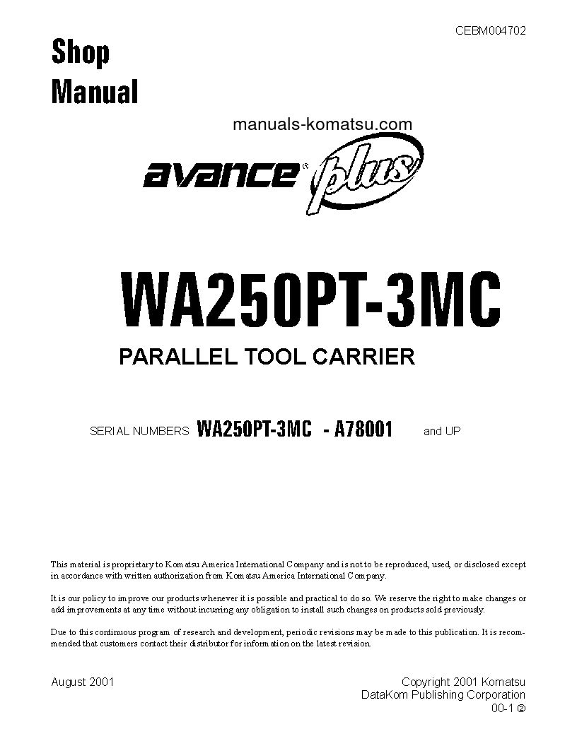 WA250PT-3(USA)-MC S/N A78001-UP Shop (repair) manual (English)