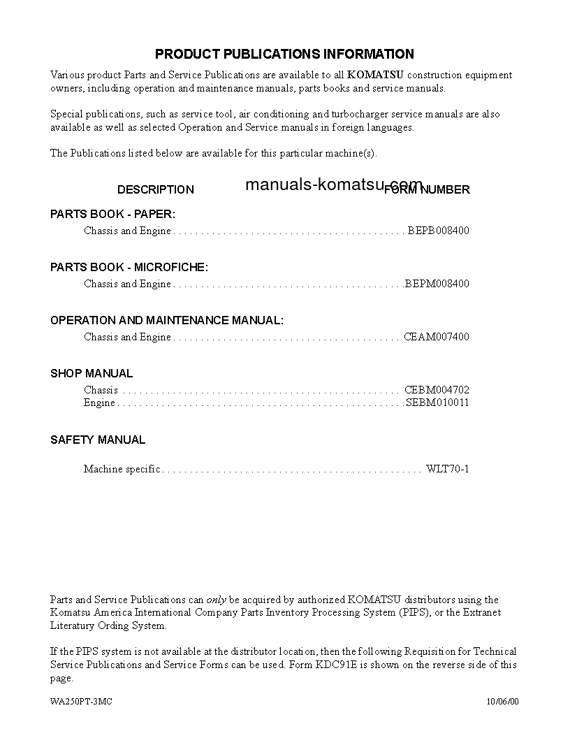 Protected: WA250PT-3(USA)-MC S/N A78001-UP Shop (repair) manual (English)