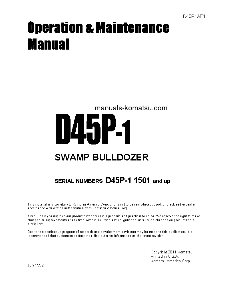 D45P-1(JPN) S/N 1501-1800 Operation manual (English)
