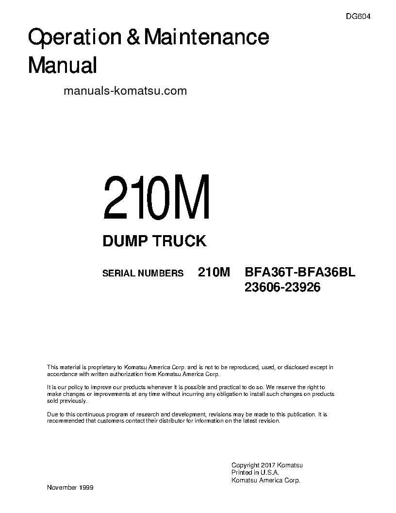 210M(USA) S/N 26306-23926 Operation manual (English)