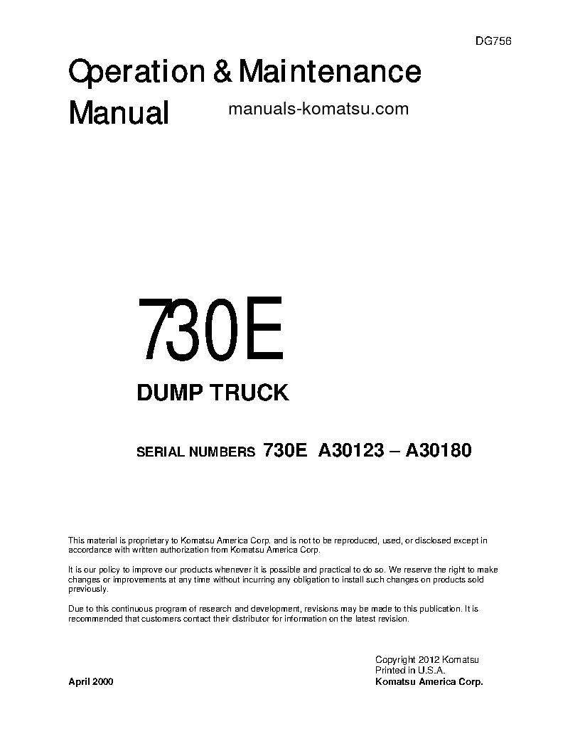 730E(USA) S/N A30123-A30180 Operation manual (English)