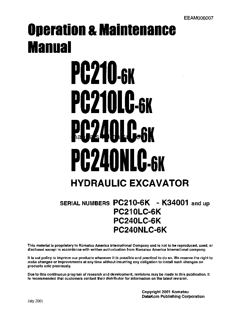 Protected: PC240LC-6(GBR)-K S/N K34001-K34226 Operation manual (English)