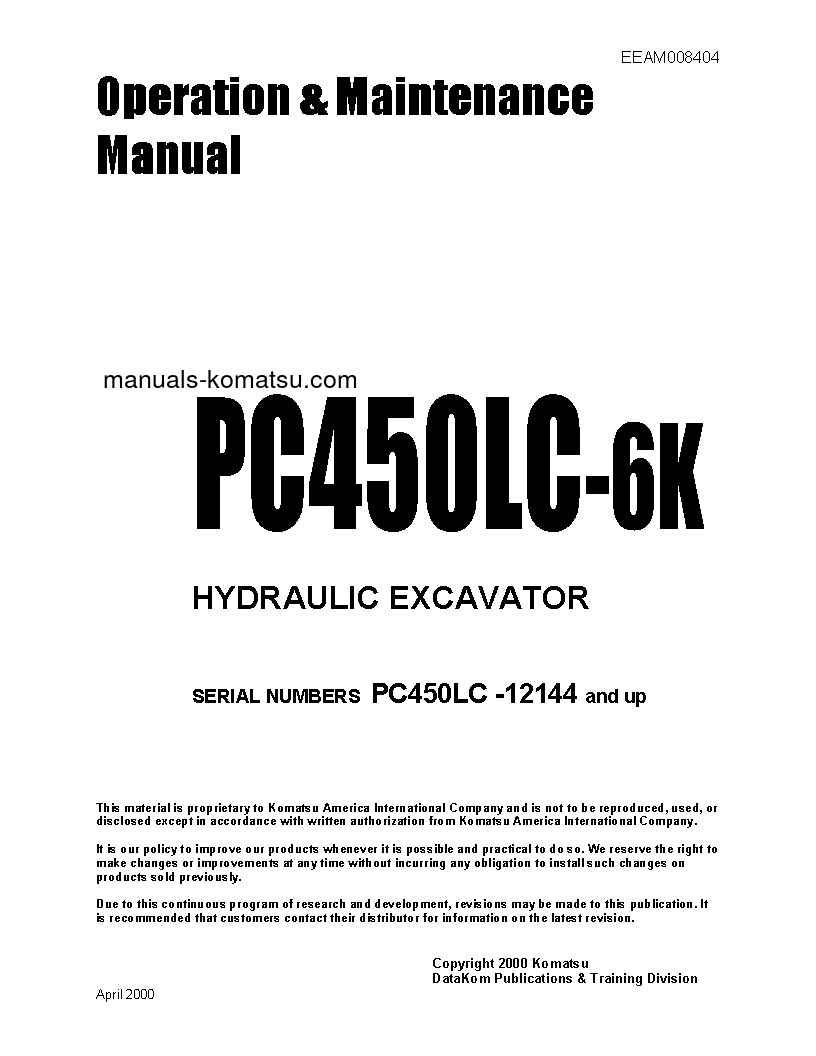 PC450LC-6(GBR)-K S/N 12144-UP Operation manual (English)