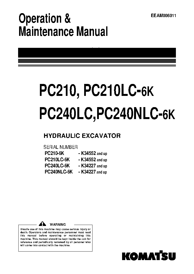PC240LC-6(GBR)-K S/N K34227-UP Operation manual (English)