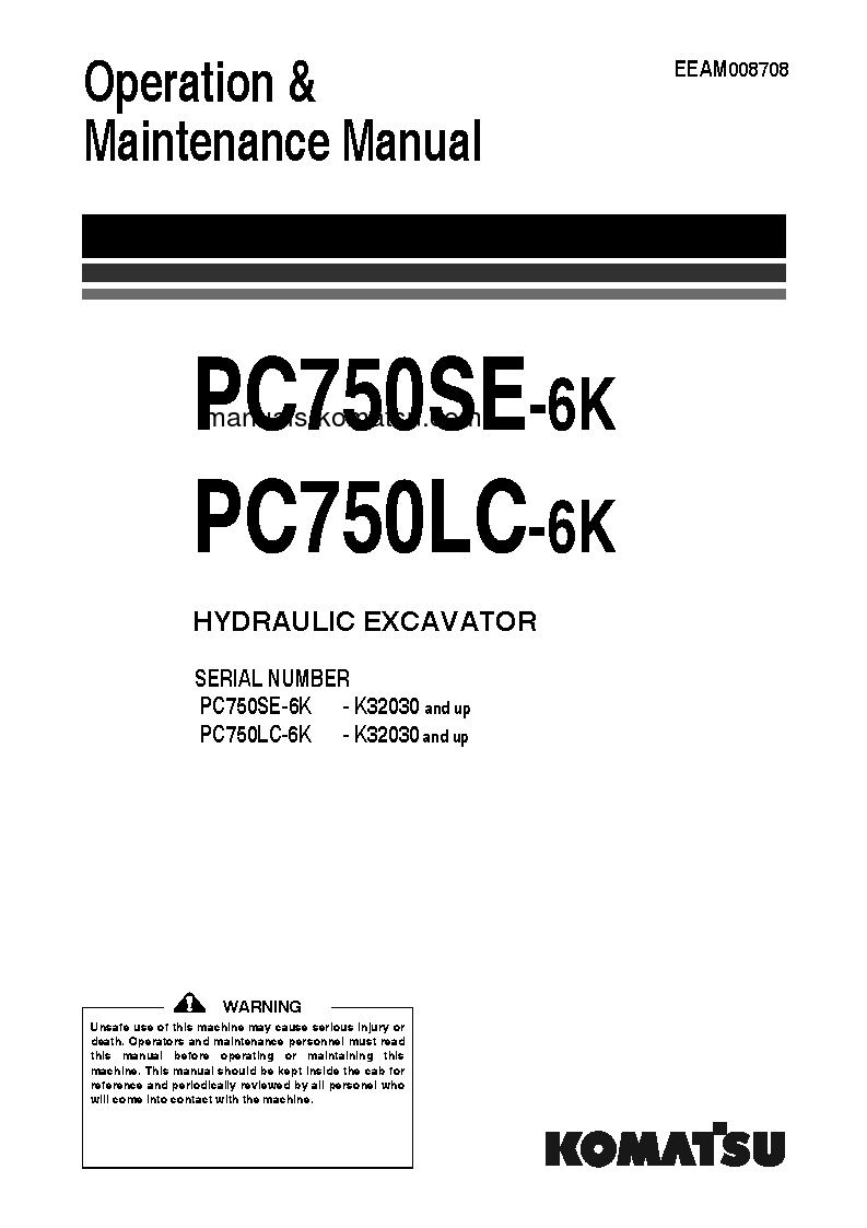 PC750LC-6(GBR)-1 S/N K32001-UP Operation manual (English)