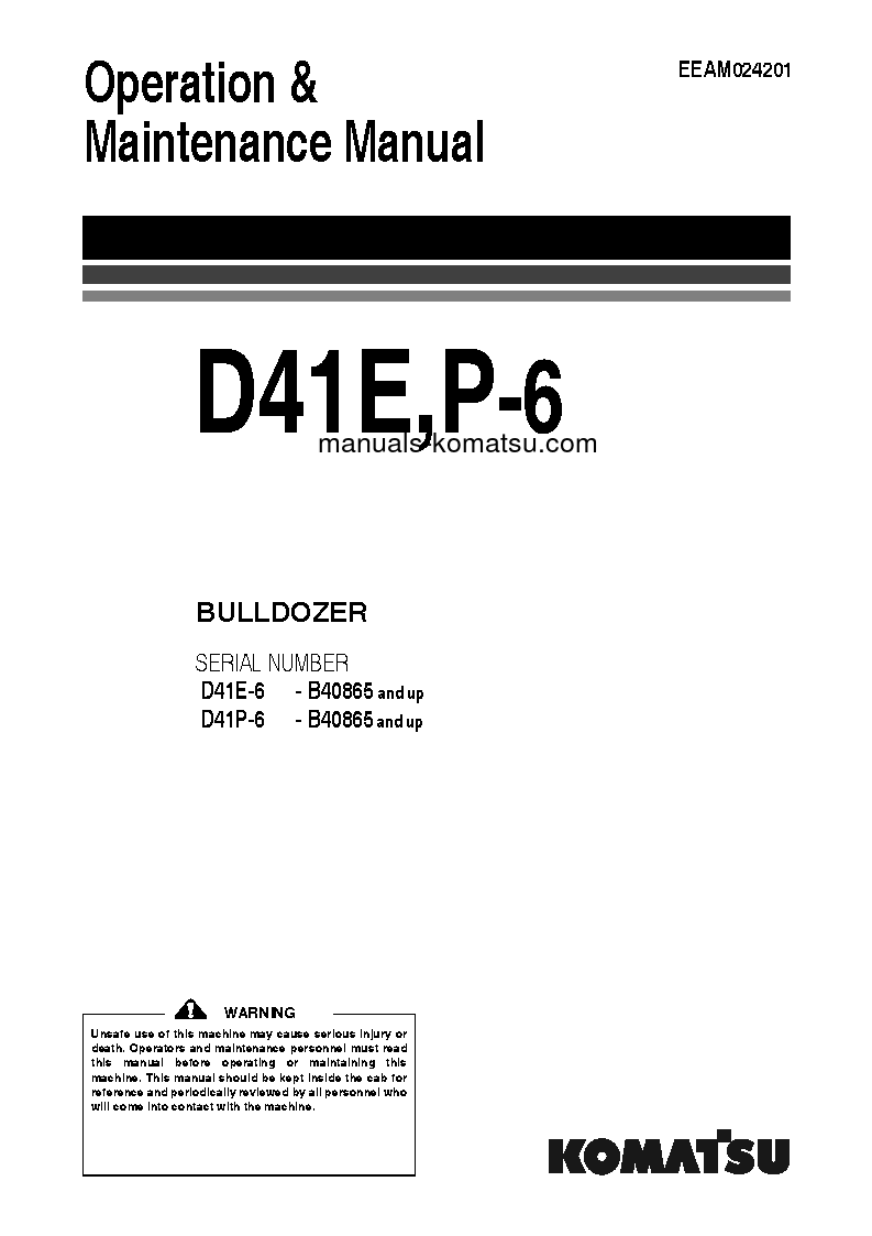 D41P-6(BRA)-BB S/N B40865-UP Operation manual (English)