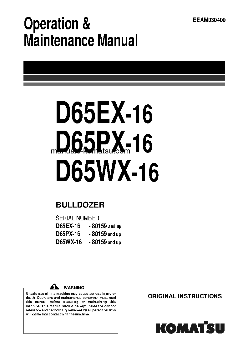 D65WX-16(JPN) S/N 80159-UP Operation manual (English)