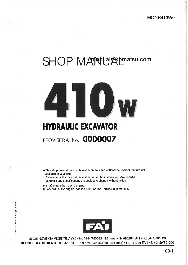 410W(ITA) S/N 0000007-UP Shop (repair) manual (English)