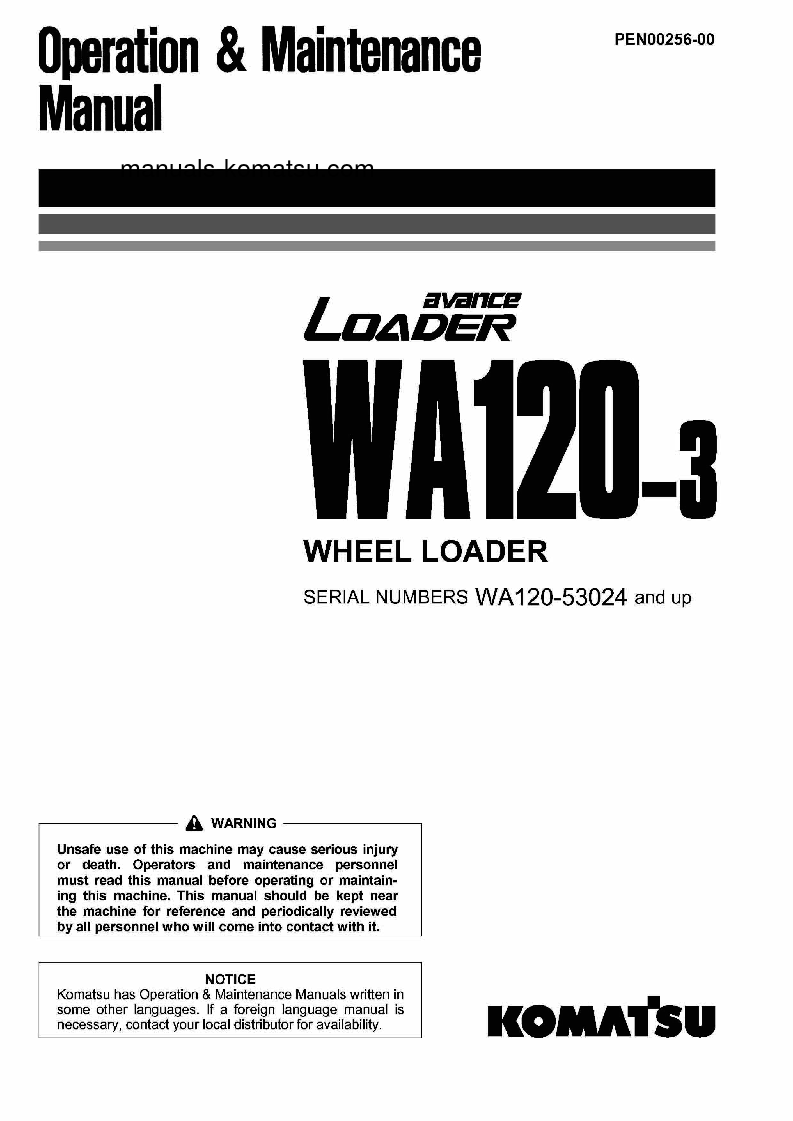 WA120-3(JPN)-3-SPEED T/MISSION S/N 53024-UP Operation manual (English)