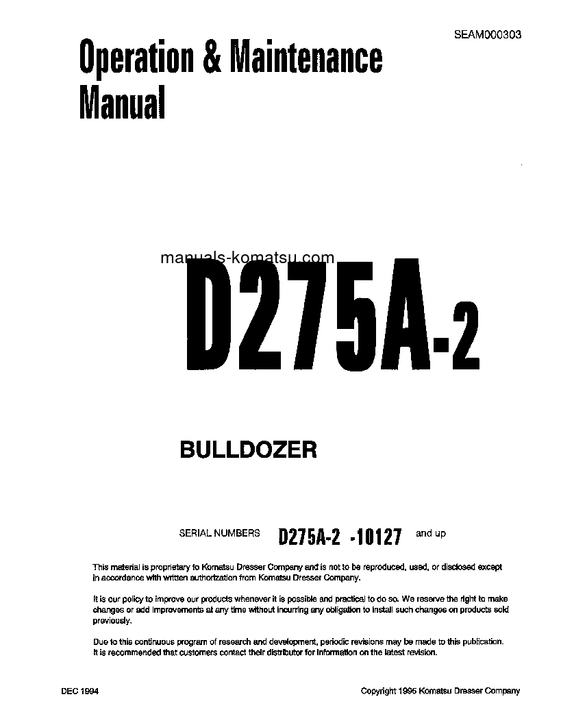 D275A-2(JPN) S/N 10127-10301 Operation manual (English)