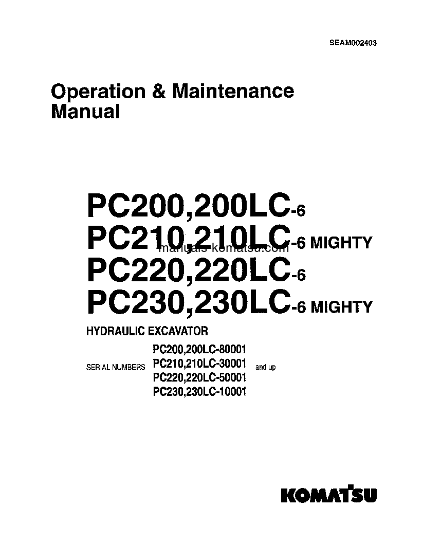 PC220-6(JPN) S/N 50001-53561 Operation manual (English)