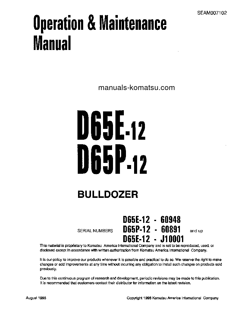 D65E-12(JPN) S/N J10001-UP Operation manual (English)