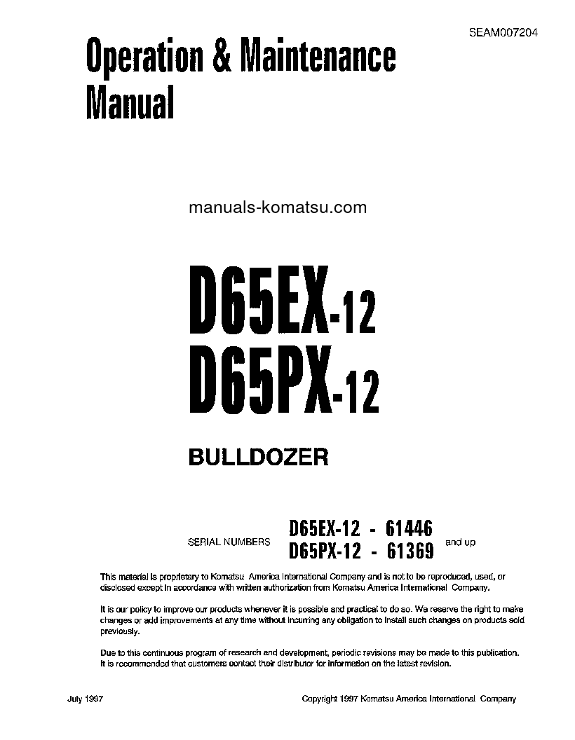 D65EX-12(JPN) S/N 61446-62958 Operation manual (English)