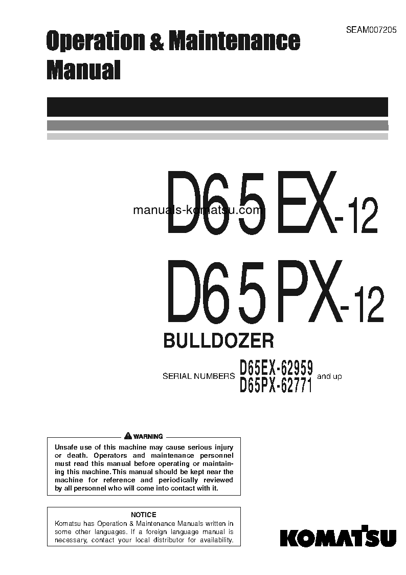 D65EX-12(JPN) S/N 62959-63402 Operation manual (English)
