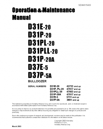 D37E-5(JPN) S/N 3731-UP Operation manual (English)