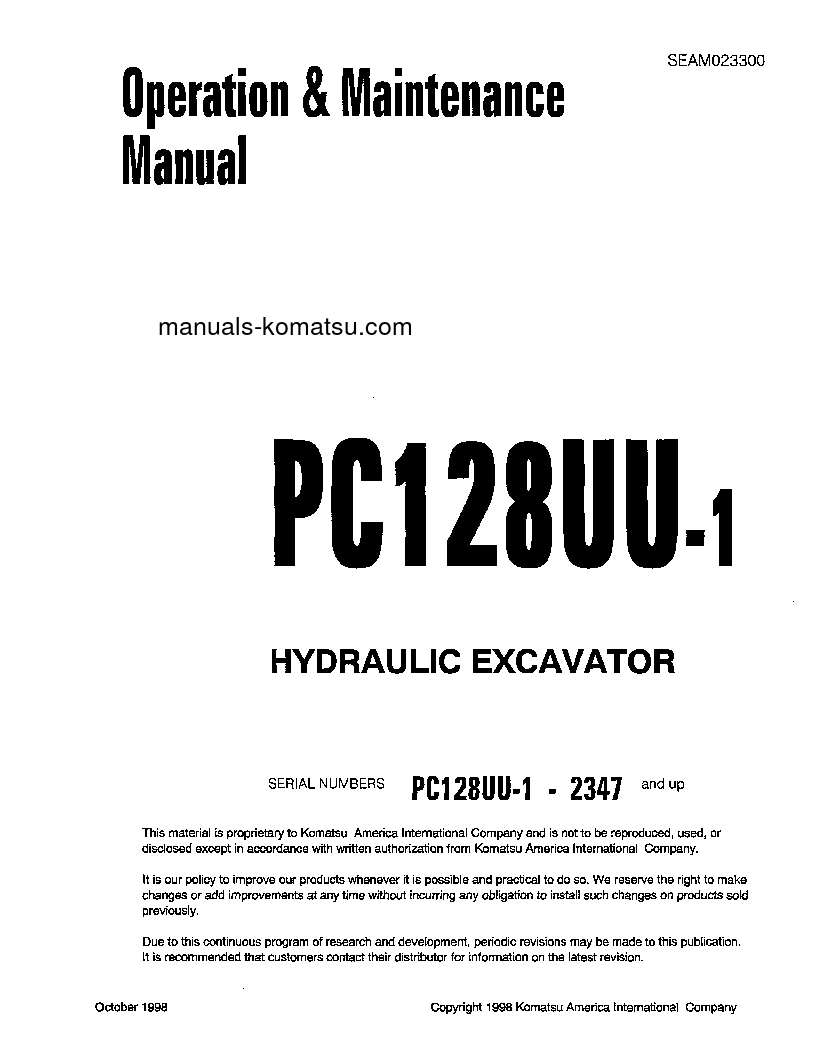 PC128UU-1(JPN) S/N 2347-UP Operation manual (English)