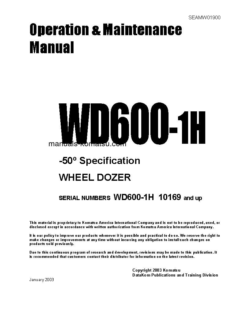WD600-1(JPN)--50C DEGREE S/N 10169-UP Operation manual (English)