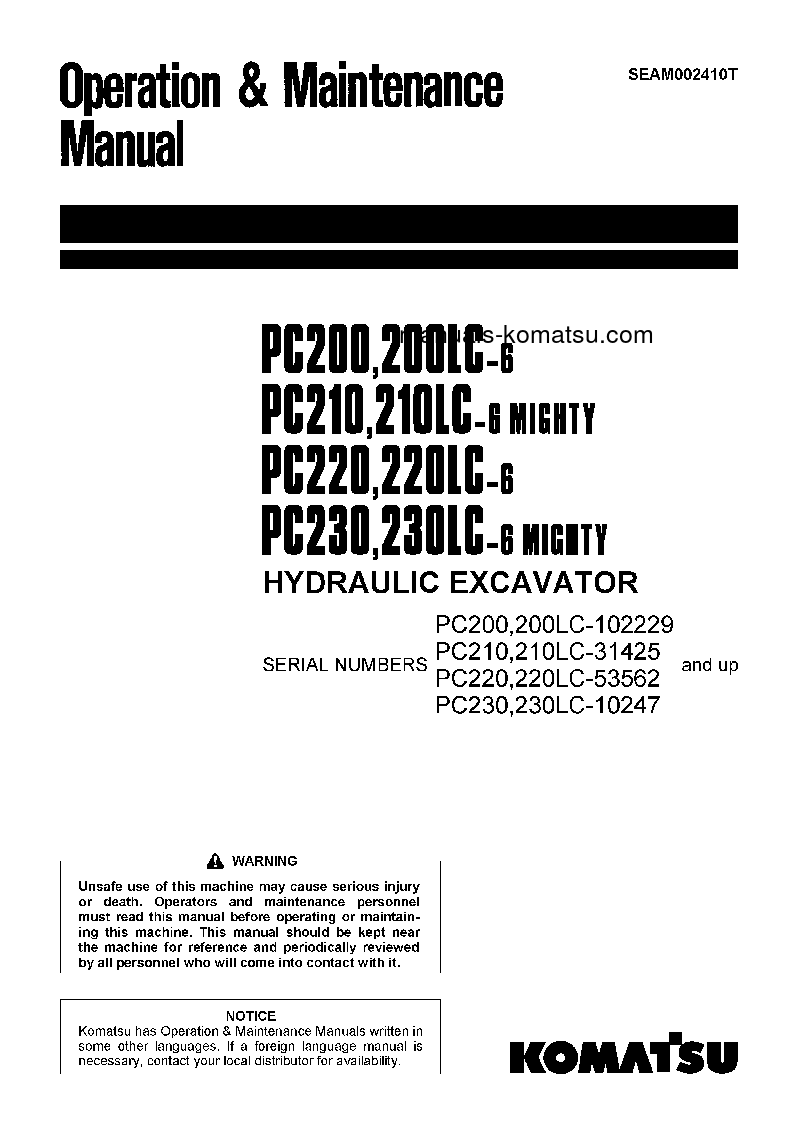 PC220-6(JPN) S/N 53562-UP Operation manual (English)
