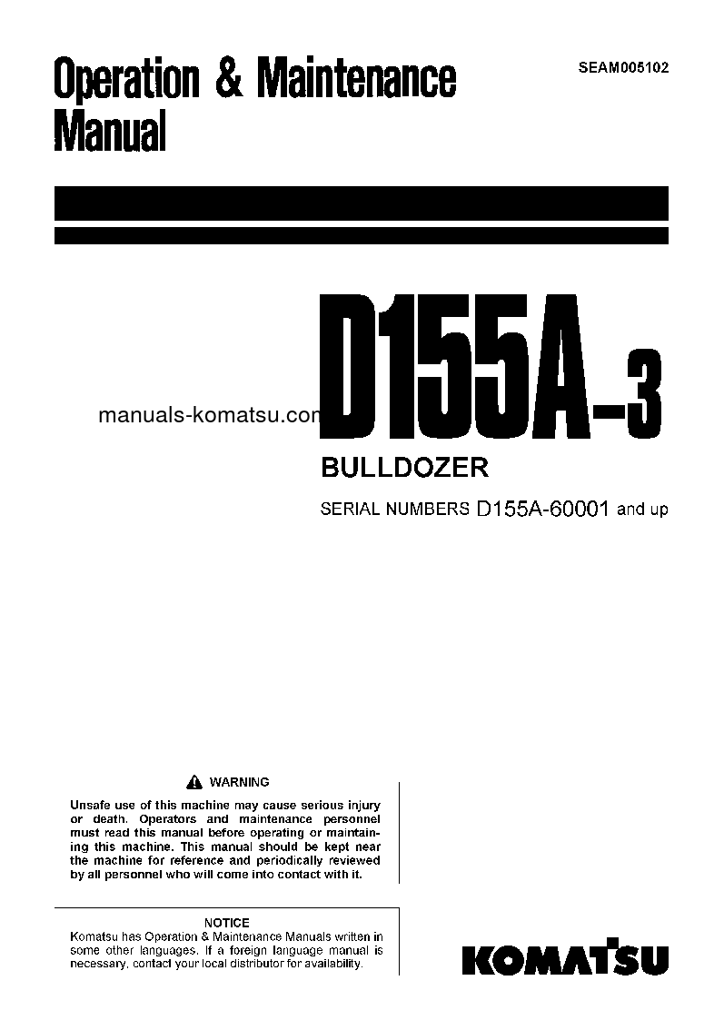 D155A-3(JPN) S/N 60001-61047 Operation manual (English)