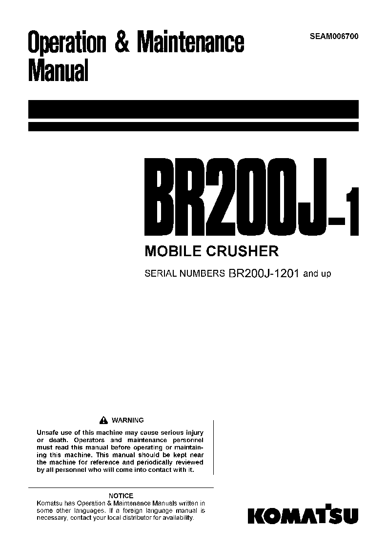 BR200J-1(JPN) S/N 1201-UP Operation manual (English)