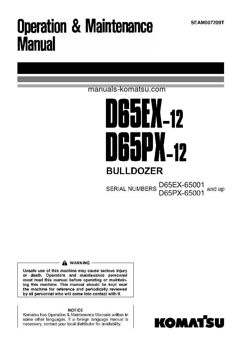 D65EX-12(JPN) S/N 65001-UP Operation manual (English)