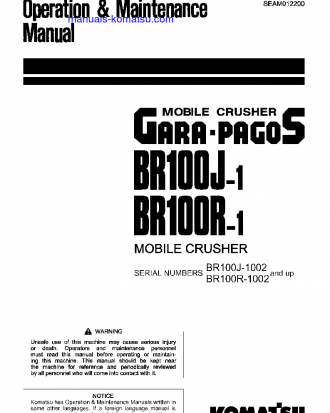 BR100J-1(JPN) S/N 1002-UP Operation manual (English)