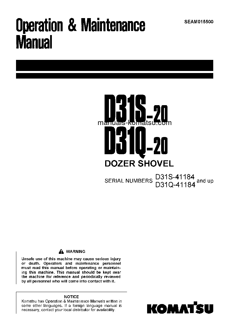 D31S-20(JPN) S/N 41184-41229 Operation manual (English)