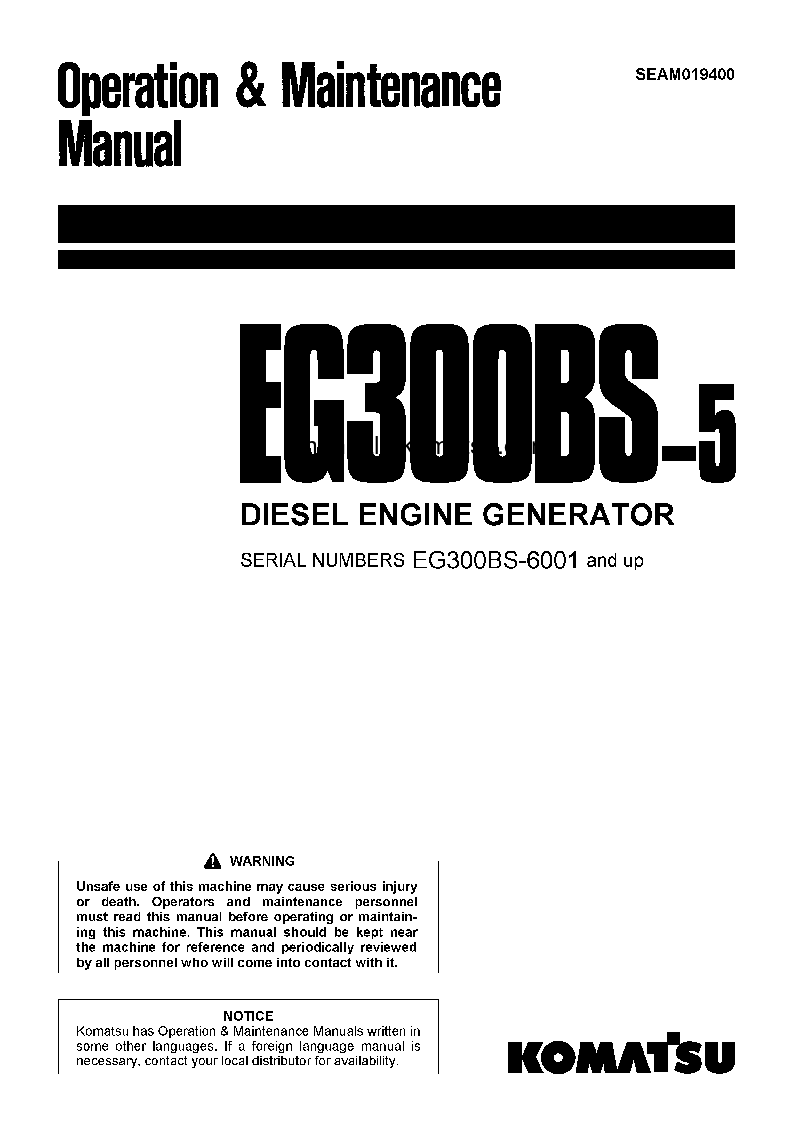 EG300BS-5(JPN) S/N 6001-UP Operation manual (English)