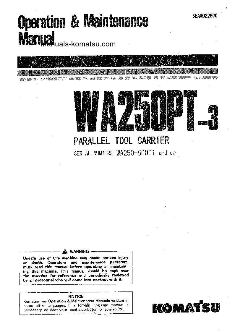 WA250PT-3(JPN) S/N 50001-50020 Operation manual (English)