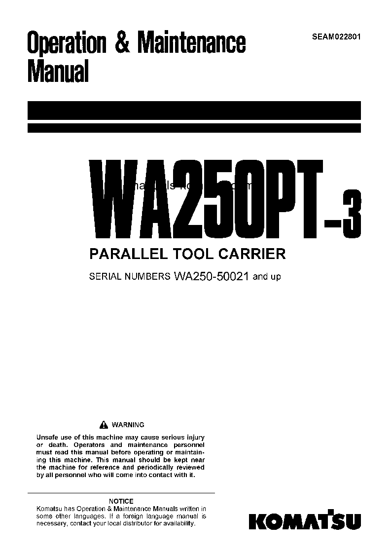 WA250PT-3(JPN) S/N 50021-UP Operation manual (English)