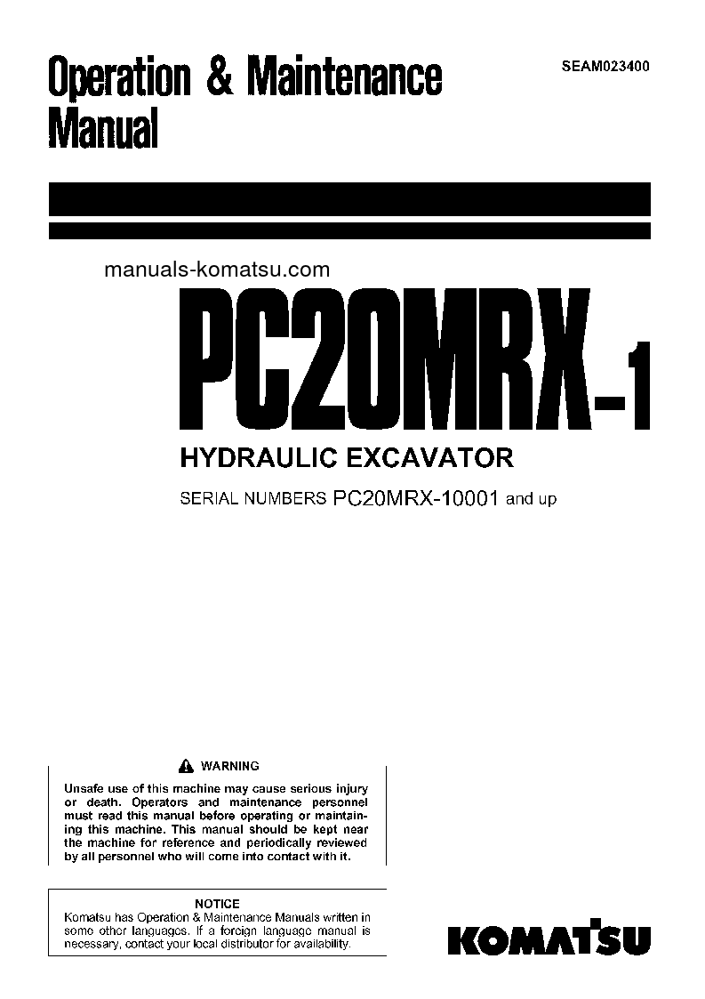 PC20MR-1(JPN) S/N 10001-UP Operation manual (English)