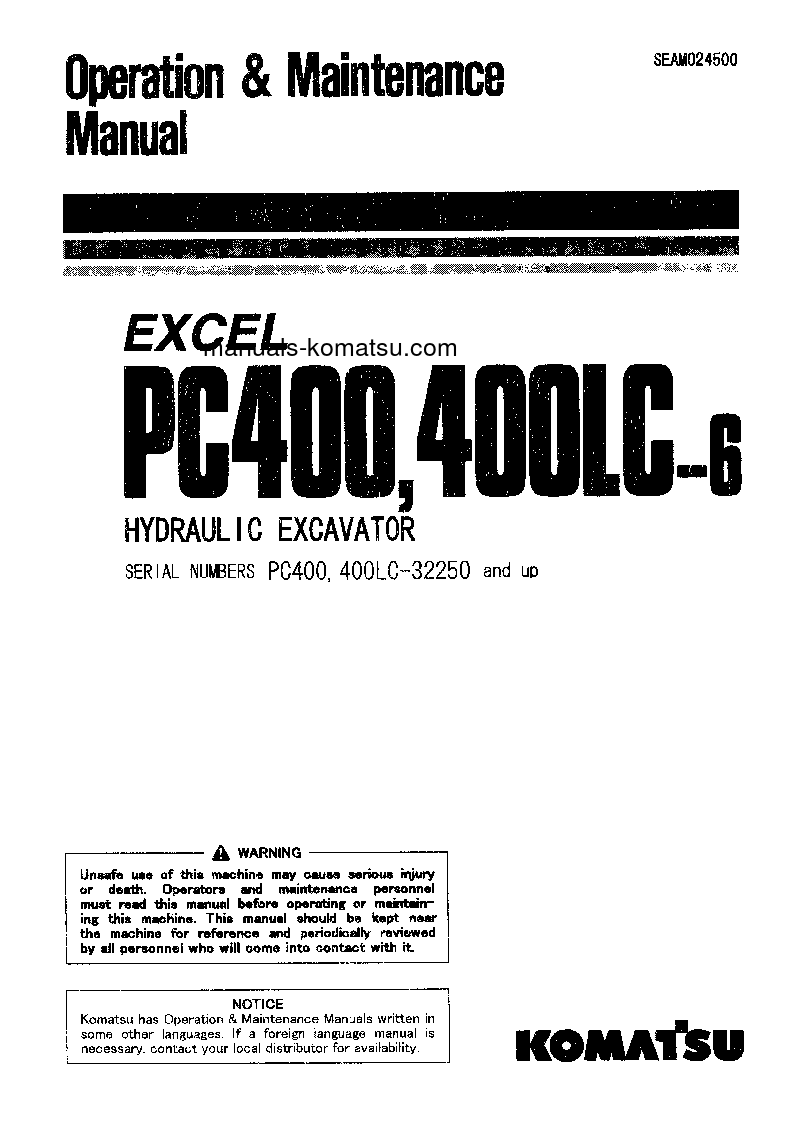 PC400-6(JPN)-EXCEL S/N 32250-UP Operation manual (English)