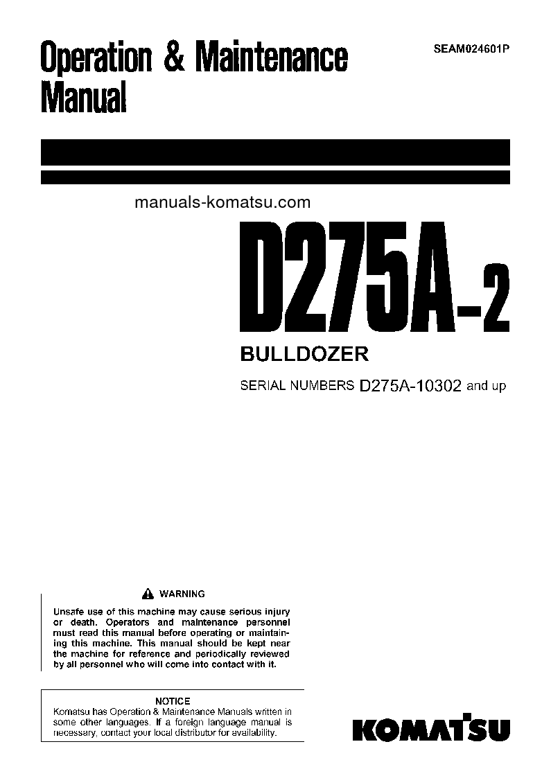 D275A-2(JPN) S/N 10302-UP Operation manual (English)
