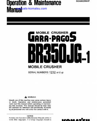 BR350JG-1(JPN) S/N 1232-1500 Operation manual (English)