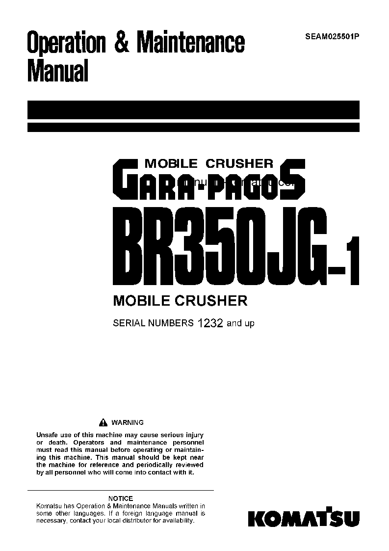 BR350JG-1(JPN) S/N 1232-1500 Operation manual (English)