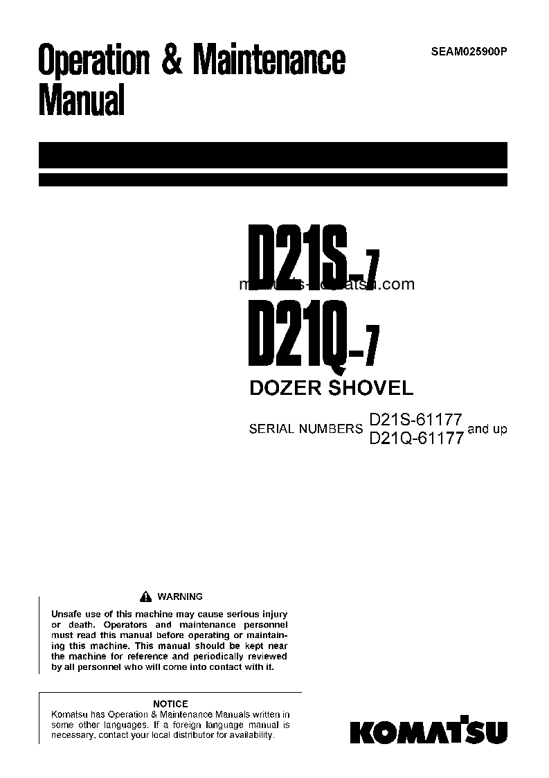 D21Q-7(JPN) S/N 61177-UP Operation manual (English)