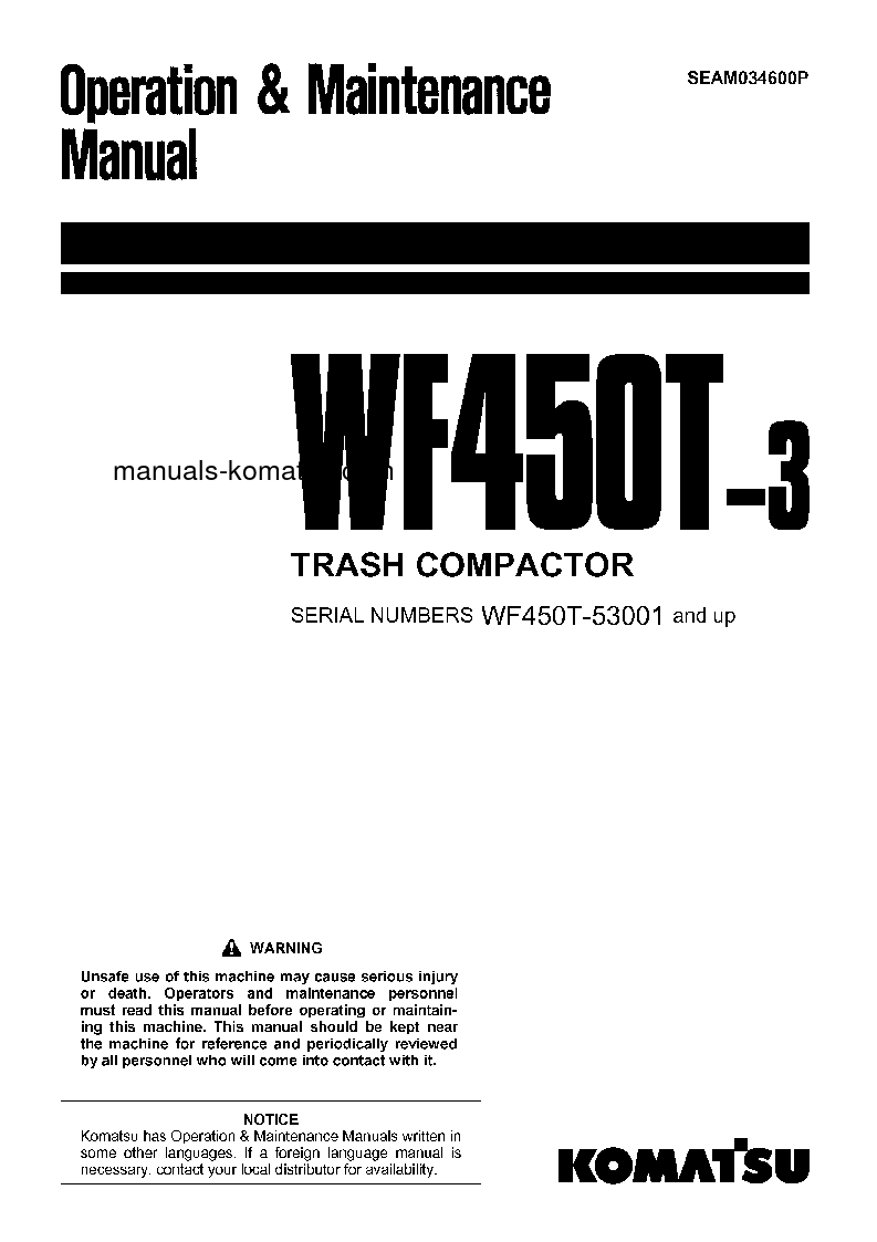 WF450T-3(JPN) S/N 53001-UP Operation manual (English)