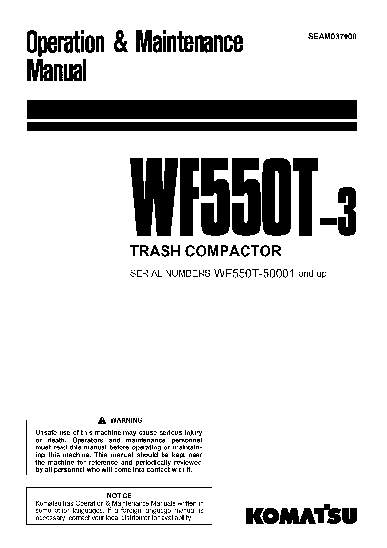 WF550T-3(JPN) S/N 50001-UP Operation manual (English)