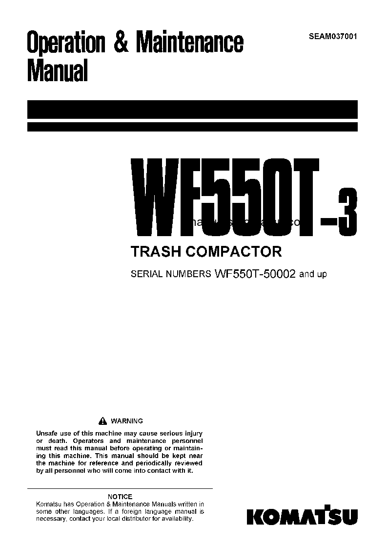 WF550T-3(JPN) S/N 50002-50009 Operation manual (English)